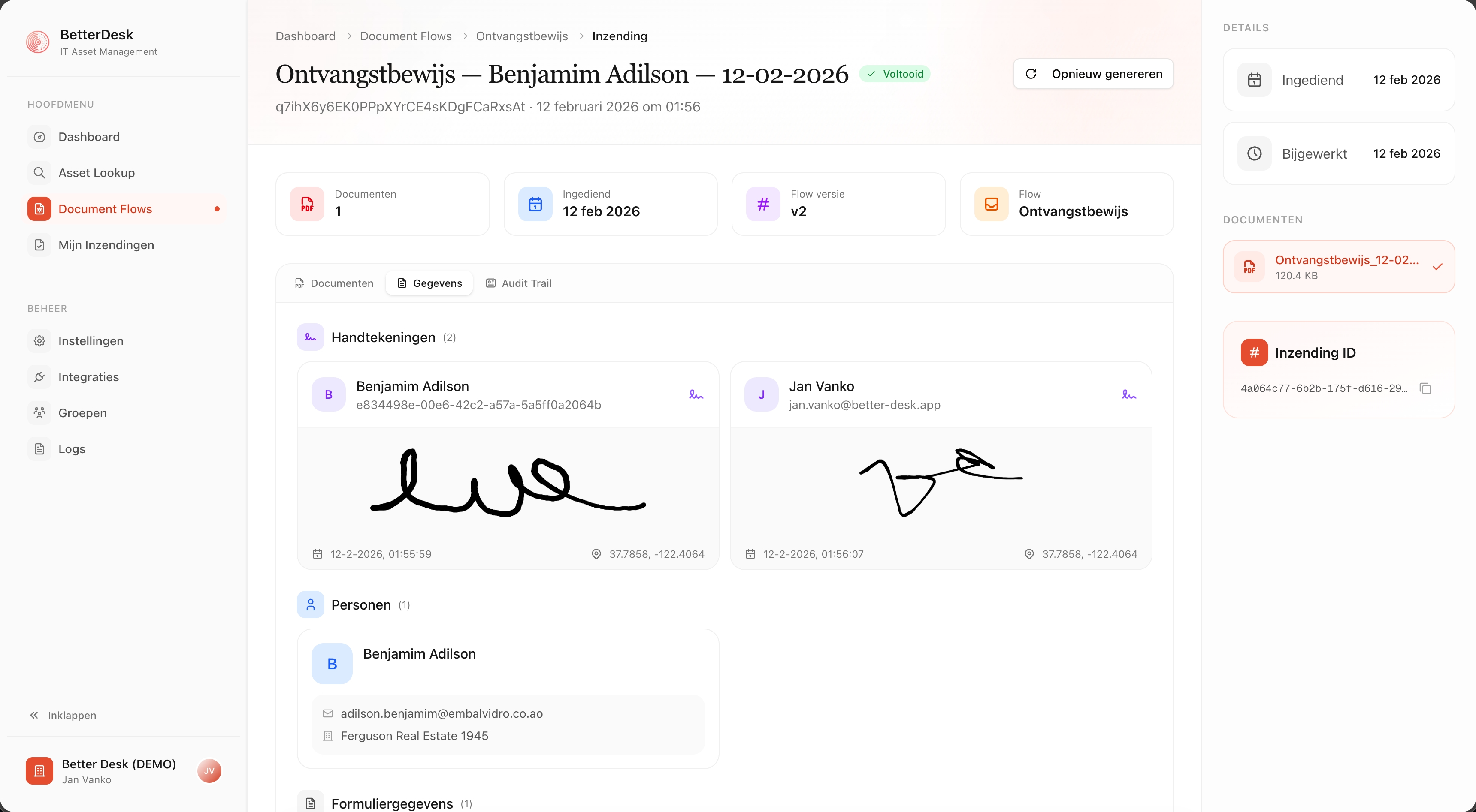 Submission detail view in the dashboard